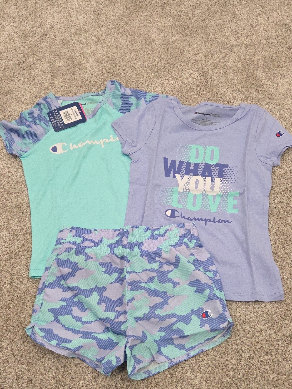 Champion Girls 3-Piece Pajama Set in Lavender, Mint & Light Blue Camo